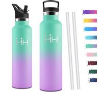 Motswedi Borraccia Termica 1 litro, con Cannuccia, Borracce Termiche, Doppia Parete, Bottiglia Termica, Acciaio Inox, Borraccia a Prova di Perdite, per Palestra, Campeggio, Outdoor, Verde & Viola