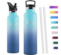 Motswedi Borraccia Termica 1 litro, con Cannuccia, Borracce Termiche, Doppia Parete, Bottiglia Termica, Acciaio Inox, Borraccia a Prova di Perdite, per Palestra, Outdoor, Azzurro Cielo & Blu Scuro