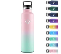 Motswedi Borraccia Termica 1 litro, Doppia Parete, Bottiglia Termica, a Prova di Perdite, Borraccia con Cannuccia, Acciaio Inox, Borracce Termiche, per Palestra, Outdoor, Campeggio, Rosa & Verde