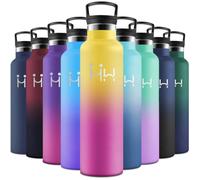 Motswedi Borraccia Termica, 1000 ml Senza BPA, Borracce Acqua, Bottiglia Con 6 Cannucce e 2 Coperchi, Borraccia Acciaio Inox, 18/8 Acciaio Inossidabile, Borracce per Sport - Giallo & Fucsia