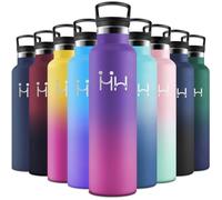 Motswedi Borraccia Termica, 1000 ml Senza BPA, Borracce Acqua, Bottiglia Con 6 Cannucce e 2 Coperchi, Borraccia Acciaio Inox, 18/8 Acciaio Inossidabile, Borracce per Sport - Viola scuro & Fucsia