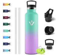 Motswedi Borraccia Termica, 1000 ml Senza BPA, Borracce Acqua, Bottiglia Con Cannuccia e 2 Coperchi, Borraccia Acciaio Inox, 18/8 Acciaio Inossidabile, Verde Lago & Viola Chiaro