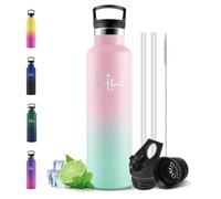 Motswedi Borraccia Termica 1l, con Cannuccia, Acciaio Inox, Borracce Termiche, per Bevande Calde, Fredde per Acqua, Bottiglia Termica 1 Litro, per Sport, Yoga, Palestra, Rosa chiaro & Verde chiaro