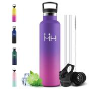 Motswedi Borraccia Termica 1l, con Cannuccia, Acciaio Inox, Borracce Termiche, per Bevande Calde, Fredde per Acqua, Bottiglia Termica 1 Litro, per Sport, Yoga, Palestra, Viola scuro & fucsia
