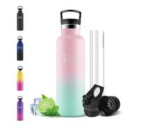 Motswedi Borraccia Termica 500 ml, con Cannuccia, Acciaio Inox, Borracce Termiche, per Bevande Calde, Fredde per Acqua, Bottiglia Termica, per Scuola, Sport, Palestra, Rosa chiaro & Verde chiaro