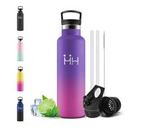 Motswedi Borraccia Termica 500 ml, con Cannuccia, Acciaio Inox, Borracce Termiche, per Bevande Calde, Fredde per Acqua, Bottiglia Termica, per Scuola, Sport, Palestra, Viola scuro & Fucsia