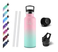 Motswedi Borraccia Termica, 500 ml Senza BPA, Borracce Bambini, Bottiglia Acqua Con Cannuccia&2 Coperchi, Borraccia Acciaio, 18/8 Acciaio Inossidabile, Borracce per Scuola, Pilates - Pesca&Verde menta