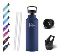 Motswedi Borraccia Termica, 500 ml Senza BPA, Borracce Bambini, Bottiglia Acqua Con Cannuccia&2 Coperchi, Borraccia Acciaio Inox, 18/8 Acciaio Inossidabile, Borracce per Scuola, Pilates - blu scuro