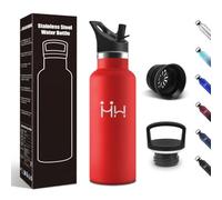 Motswedi Borraccia Termica, 500 ml Senza BPA, Borracce, Bottiglia Acqua Con 6 Cannucce e 2 Coperchi, Borraccia Acciaio, 18/8 Acciaio Inossidabile per Viaggi, Sport - Rosso