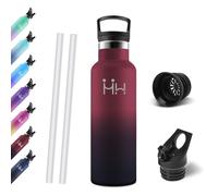 Motswedi Borraccia Termica, 750 ml Senza BPA, Borracce Acqua, Bottiglia Con Cannuccia e 2 Coperchi, Borraccia Acciaio Inox, 18/8 Acciaio Inossidabile, Borracce per Sport, Arrampicata - rosso&nero