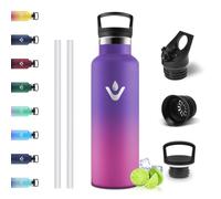 Motswedi Borraccia Termica, 750 ml Senza BPA, Borracce Acqua, Bottiglia Con Cannuccia e 2 Coperchi, Borraccia Acciaio Inox, 18/8 Acciaio Inossidabile, Viola Intenso & Rosa Rossa