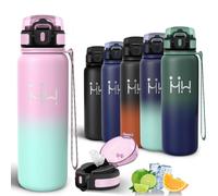 Motswedi Borraccia Termica 750ml, Acciaio Inox, Bottiglia Termica, a Prova di Perdite, Borracce Termiche, 6 cannucce, Freddo 24h Caldo 12h, per Sport, Palestra, Ciclismo, Rosso Rosato & Ciano