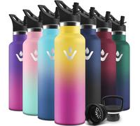 Motswedi Borraccia Termica, 750ml Con 2 Tappi, Borraccia con Cannuccia, Doppia Parete, Bottiglia Termica, A Prova di Perdite, Bottiglia acqua Per Scuola, Campeggio, Palestra, Giallo-Rosa