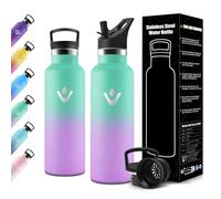 Motswedi Borraccia Termica Bambini, 500ml Doppia Parete, Bottiglia Termica, a Prova di Perdite, Borraccia con Cannuccia, Acciaio Inox, Borracce Termiche, per Campeggio, Palestra, Verde & Viola