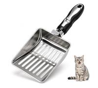 Motswedi Paletta per Lettiera Gatto con Gancio, Acciaio Inossidabile, Manico Lungo in PP Nero, 1 Pezzo, per Lettiera Gatti