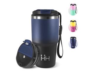 Motswedi Tazza Termica, 600 ml, Mug Termica, 304 Acciaio Inox, Tazza da Viaggio, con coperchio a prova di perdite, Coffee Mug-to-Go, Ideali per l'Uso Fuori Casa, Ufficio - Blu scuro&nero