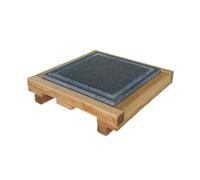 Mottinox Pietra Lavica Siciliana con Scolo, Quadrata 30x30, con Supporto Legno Faggio, Estraibile, Piastra Refrattaria per Cucinare (30x30cm) (MTX131)