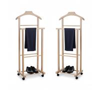 Mottiwood Indossatore Appendiabiti Da Camera, Legno Faggio Naturale, Servo Muto Doppio con 4 Ruote, Made in Italy (2 Pezzi)