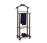 Mottiwood Set 2 Indossatore Appendiabiti Da Camera, Color Noce, Legno Faggio Naturale, Servo Muto Doppio con 4 Ruote, Made in Italy (2 Pezzi)