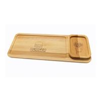 Mottiwood Vassoio per Hamburger con Ciotola Estraibile per Fritti, Piatto hamburger, Ciotola per Patatine Fritte,100% Legno di Faggio, 49x20 cm, Made in Italy