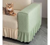 MOTTK Copribracciolo grande per divano, copertura per bracciolo in jacquard spesso ed elasticizzato, con design con bordo gonna, facile da pulire, antiscivolo, per gatti, 120 cm (1, verde)