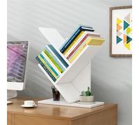 MOTTK Libreria ad albero da scrivania, organizer da scrivania, organizer da ufficio, robusto supporto per libri multifunzione, in legno (bianco, 26,5 x 16 x 40 cm)