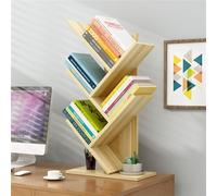 MOTTK Libreria ad albero da scrivania, organizer da scrivania, organizer da ufficio, robusto supporto per libri multifunzione, in legno (beige, 26,5 x 16 x 60 cm)