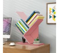 MOTTK Libreria ad albero da scrivania, organizer da scrivania, organizer da ufficio, robusto supporto per libri multifunzione, in legno (rosa, 26,5 x 16 x 40 cm)