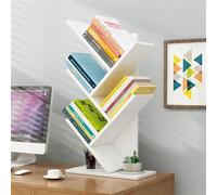 MOTTK Libreria ad albero da scrivania, organizer da scrivania, organizer da ufficio, robusto supporto per libri multifunzione, in legno (bianco, 26,5 x 16 x 60 cm)
