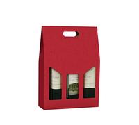Mottola Packaging - 20 Scatole Porta Bottiglie per Regalo - Confezione da 3 Bottiglie - Colore Rosso - Maniglia Inclusa - 27x9x38 cm