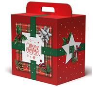 Mottola Packaging Portapanettone Natalizio 36x24x34, 15 Pezzi, Scatola Resistente Fino a 7kg, Contiene un Panettone e una o due Bottiglie, Con Maniglia, Made in Italy (36x24x34h)