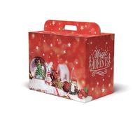 Mottola Packaging Portapanettone Natalizio 43x26x34, 15 Pezzi, Scatola Resistente Fino a 7kg, Contiene un Panettone e una o due Bottiglie, Con Maniglia, Made in Italy (34x24x34)