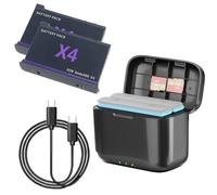 MotuTech Doppio caricabatterie + 2 batterie 2380 mAh per Insta360 X4 Smart Caricabatterie rapido cavo USB tipo C PD3.0 PD2.0 - Organizer per schede SD coperchio magnetico stazione di ricarica