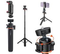 MotuTech Mini treppiede telefono portatile action camera 1/4" freddo Shoe per luminoso supporto rotante 360 estensibile 20 cm-55 cm per GoPro iPhone Sony Canon Nikon Insta360 (treppiede+pinzo)