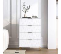 MOTUZP Cassettiera con 4 cassetti, alta e stretta, credenza, camera da letto, soggiorno, ideale per soggiorno, ufficio (bianco, 60 x 34 x 90 cm)