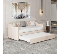 MOTUZP Divano letto 90 x 200 cm, Divano con letto estraibile, divano LETTO multifunzione, Letto singolo imbottito LETTO per gli ospiti, Tessuto di lino resistente (Beige-B,)