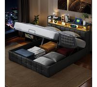 MOTUZP Letto Contenitore 160x200 con LED e Porte USB, Letto imbottito 160x200 con Contenitore idraulico, letto Matrimoniale Imbottito per Adulti e Adolescenti, Struttura letto con rete a doghe,