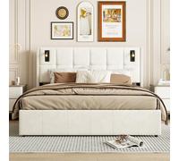 MOTUZP Letto matrimoniale 180 x 200 cm, 140 x 200 cm, con spazio di archiviazione, letto a molle, 160 x 200 cm, illuminazione a LED e rete a doghe, senza materasso (flanella beige, 160 x 200 cm)