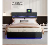 MOTUZP Letto matrimoniale 180 x 200 cm, con spazio di archiviazione, letto a molle, illuminazione a LED e rete a doghe, senza materasso