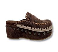 Mou - Clog Leather overstitcching. Sabot Donna Platform Boho in Suede. Zoccoli Estivi Comodi con Plateau. (Testa di Moro, Sistema Taglie Calzature EU, Adulto, Donna, Numero, Media, 36)