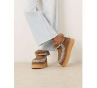 MOU - Stivaletti con plateau basso in camoscio color pietra scuro-Neutro 3