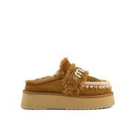 Mou Zoccoli Piattaforma di pecora, marrone, foderato in peluche, suola spessa, fibbia decorativa, Cognac, 38 EU