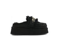 Mou Zoccoli Piattaforma in Pelle di Pecora, Nero, Mocassino con suola rialzata, Decorazione in metallo, Nero , 41 EU
