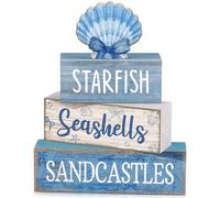 Moucuny 4 pezzi nautico spiaggia Decor Shell vassoio a più livelli decorazione blu arco tavolo centrotavola estate rustico blocco decorativo segni regalo fattoria tavolo segno per casa cucina mensola