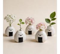 MOUGIGI 5 mini vasi da fiori, fatti a mano in ceramica a forma di sfera di riso (onigiri giapponesi), design affascinante e carino, perfetto per fiori secchi, vasi per boccioli sfusi, artigianato