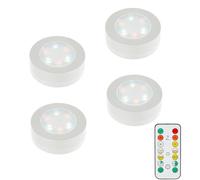 MOUJUCHI Luci Armadio, 4 PCS Luce a Batteria Lampada con con Telecomando Vetrine per Armadietto, Scale, Cucina, Corridoi, Camera (Bianco)