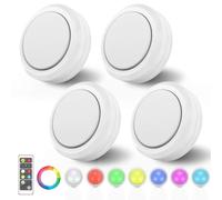 MOUJUCHI Luci Led a Batteria, 4 Pcs Mini Luce adesiva a batteria Luce Led Sottopensile per Scale, Armadio, Sottopensile, Cucina, Corridoio, Camere per Bambini (RGB Bianco)