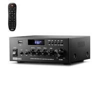 Moukey Amplificatore Audio per la Casa, 2.0 Canali con Bluetooth 5.3, Telecomando Completo, FM, RCA, USB, 2 Ingressi Microfono, Potenza di Picco 300 W, per Karaoke, Garage, Home Theater, MAMP3