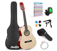 Moukey Chitarra Acustica 36 Pollici per Principianti Bambini e Ragazzi chitarra viaggio Dreadnought 3/4 con poster accordi custodia accordatore plettri corde nylon capotasto tracollaNaturale