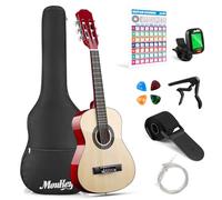 Moukey Chitarra acustica da 76,2 cm, per principianti, bambini, ragazzi, 1/4, kit per chitarra dreadnought Acustica con poster, custodia, accordatore, plettri, corde in nylon, capotasto, tracolla,